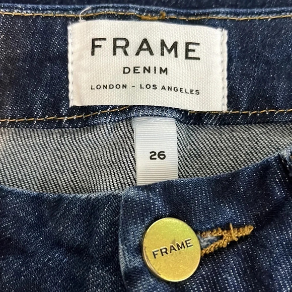Frame Denim Le Crop Mini Boot Fringed Hem Dark Wash Jeans - Size 26 - Picture 5 of 9